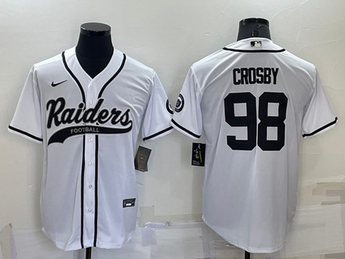 Men's Las Vegas Raiders #98 Maxx Crosby White Cool Base Stitched Baseball Jersey